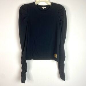 Manoush Puff Sleeve Black Top Small Long ruched sleeve